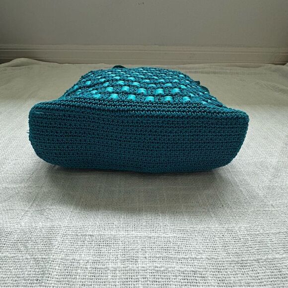 Handbag Shoulder Bag Turquoise Blue Braided Ribbon Weave - Picture 9 of 10